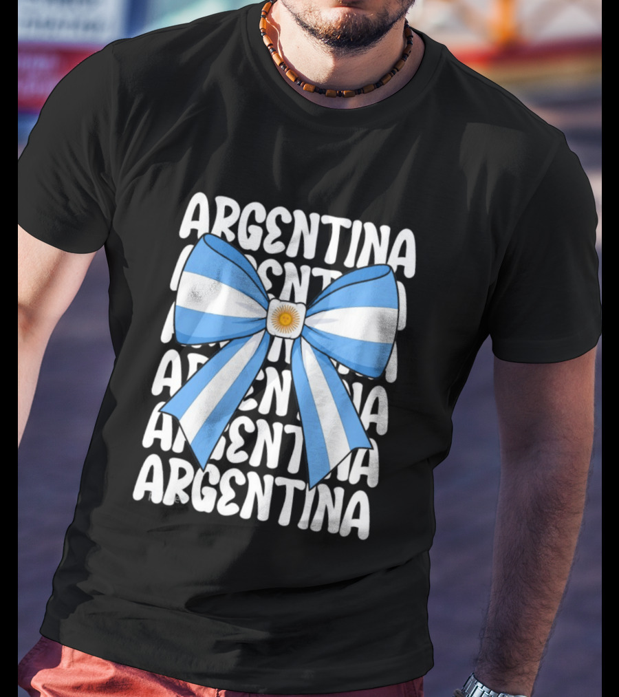 Argentina Flag Blue And White Bow Ribbon T-Shirt