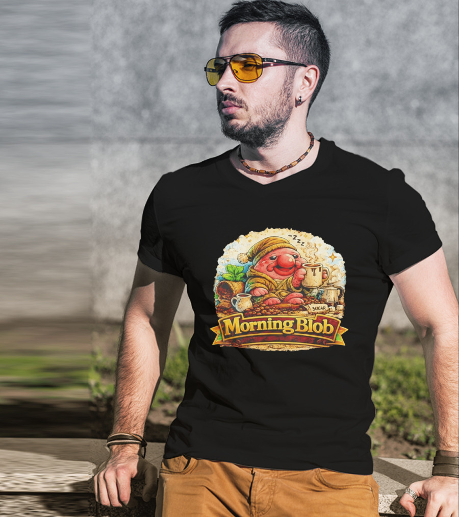 Cozy Morning Blob Coffee Drinker Sugar Delight Relaxation T-Shirt