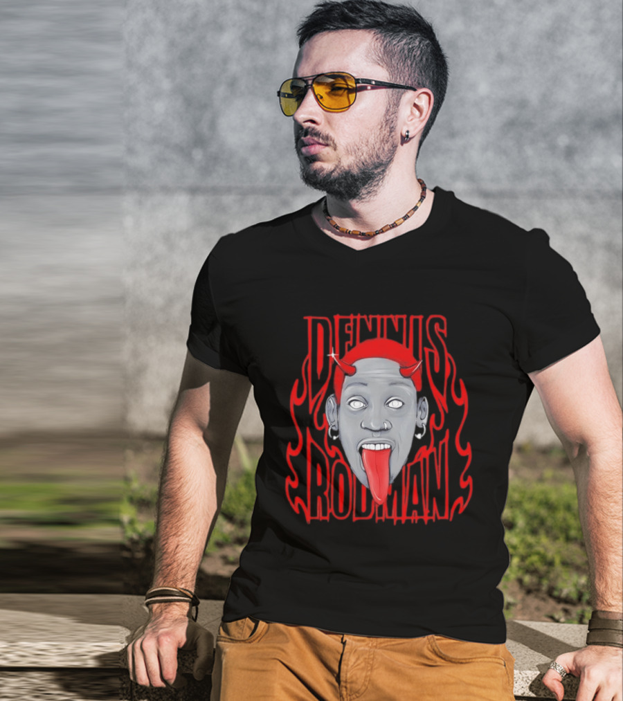 Dennis Rodman Red Horns Fire Flame T-Shirt