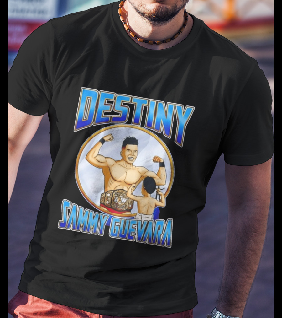 Destiny Sammy Guevara Flexing With Baby Holding AEW Wrestling Action Figure T-Shirt