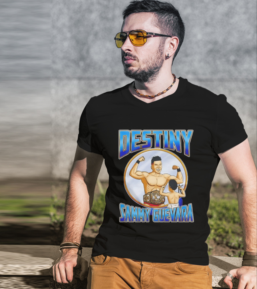 Destiny Sammy Guevara Flexing With Baby Holding AEW Wrestling Action Figure T-Shirt