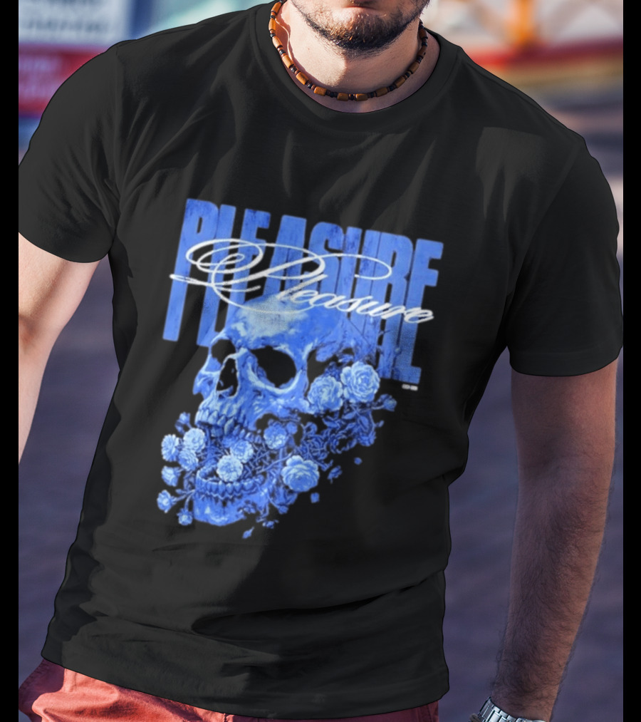 Pleasure Skull Roses Gothic Floral Blue T-Shirt