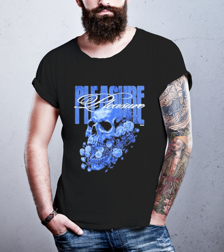 Pleasure Skull Roses Gothic Floral Blue T-Shirt