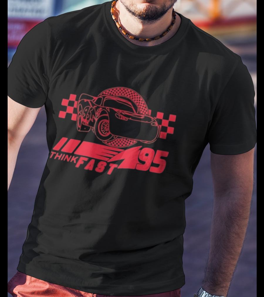 Lightning McQueen Think Fast 95 Racing Car Neon Red T-Shirt