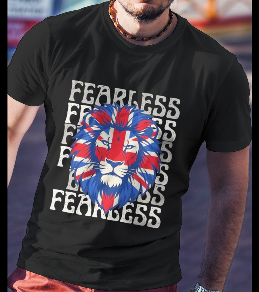 Fearless Union Jack Lion British Flag Pride T-Shirt