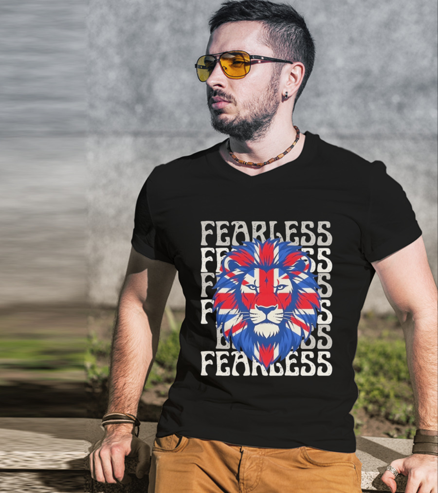 Fearless Union Jack Lion British Flag Pride T-Shirt