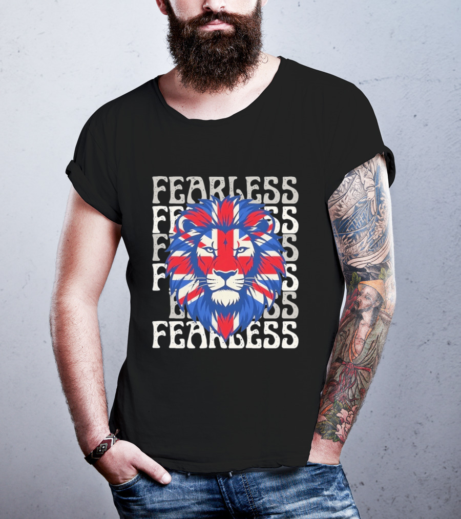 Fearless Union Jack Lion British Flag Pride T-Shirt