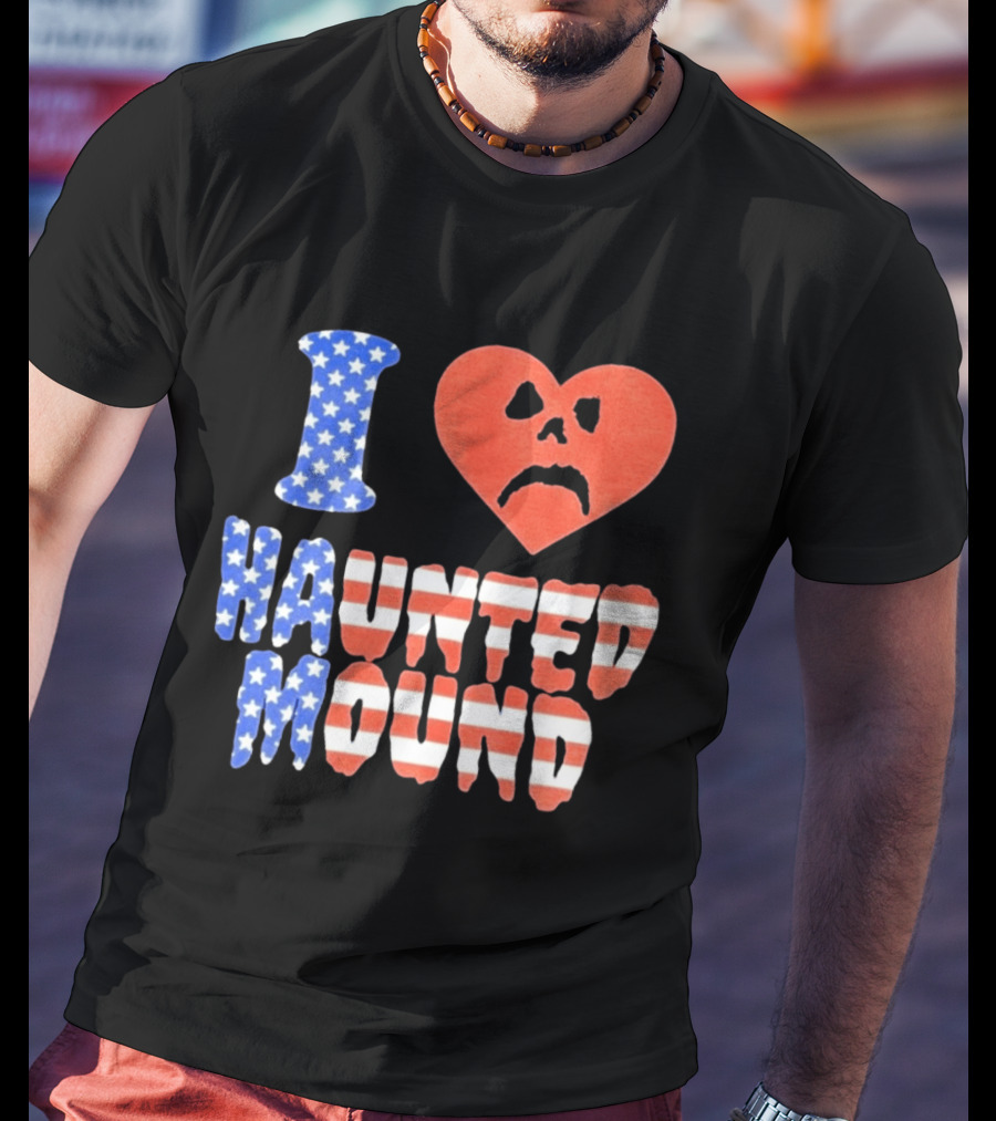 I Heart Haunted Mound USA American Flag Skull T-Shirt
