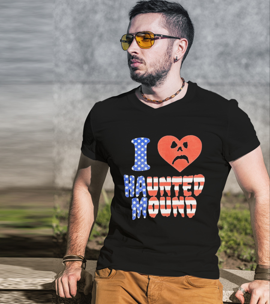 I Heart Haunted Mound USA American Flag Skull T-Shirt