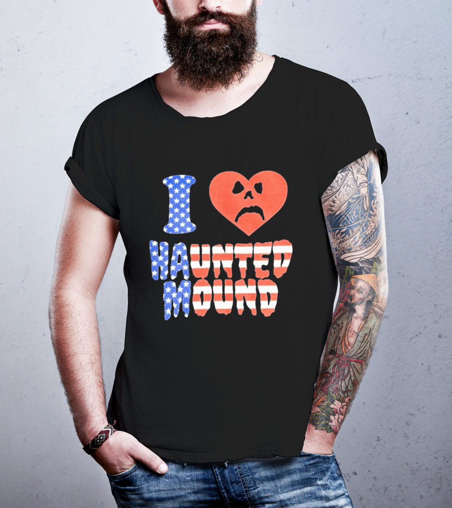 I Heart Haunted Mound USA American Flag Skull T-Shirt