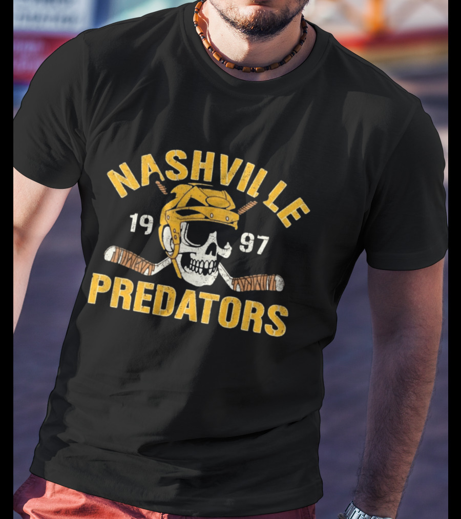 Nashville Predators Skull Hockey Helmet 1997 T-Shirt