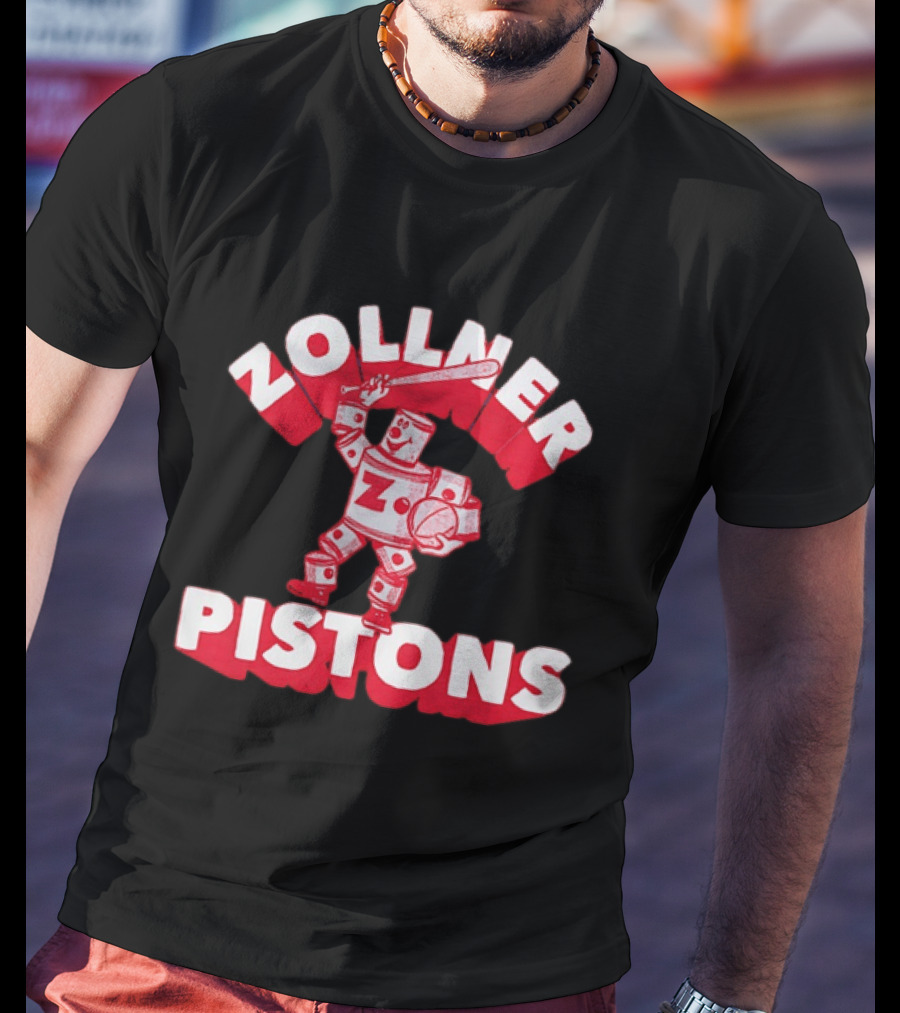 Zollner Pistons Vintage Robot Baseball Character NBA History T-Shirt