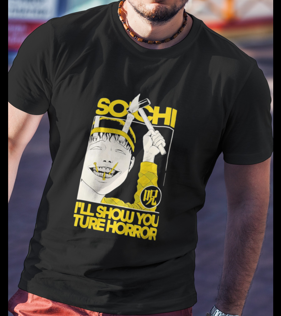 Soichi I'll Show You True Horror Junji Ito Manga Character Creepy Smile Yellow T-Shirt