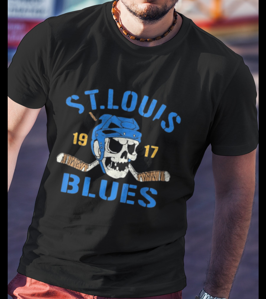 St. Louis Blues Skull Helmet Hockey Stick 1917 T-Shirt