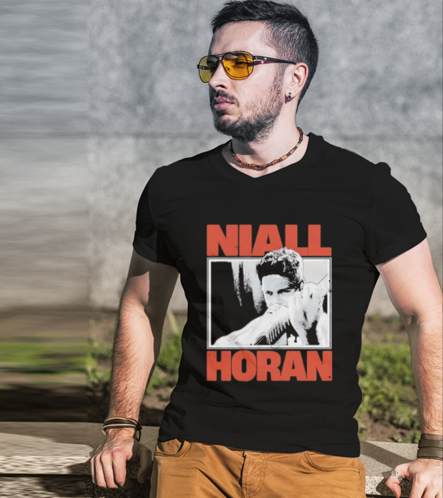 Niall Horan Playing Guitar Black And White T-Shirt