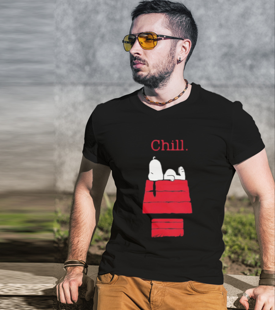 Peanuts Snoopy Chill Relaxing On Red Doghouse T-Shirt