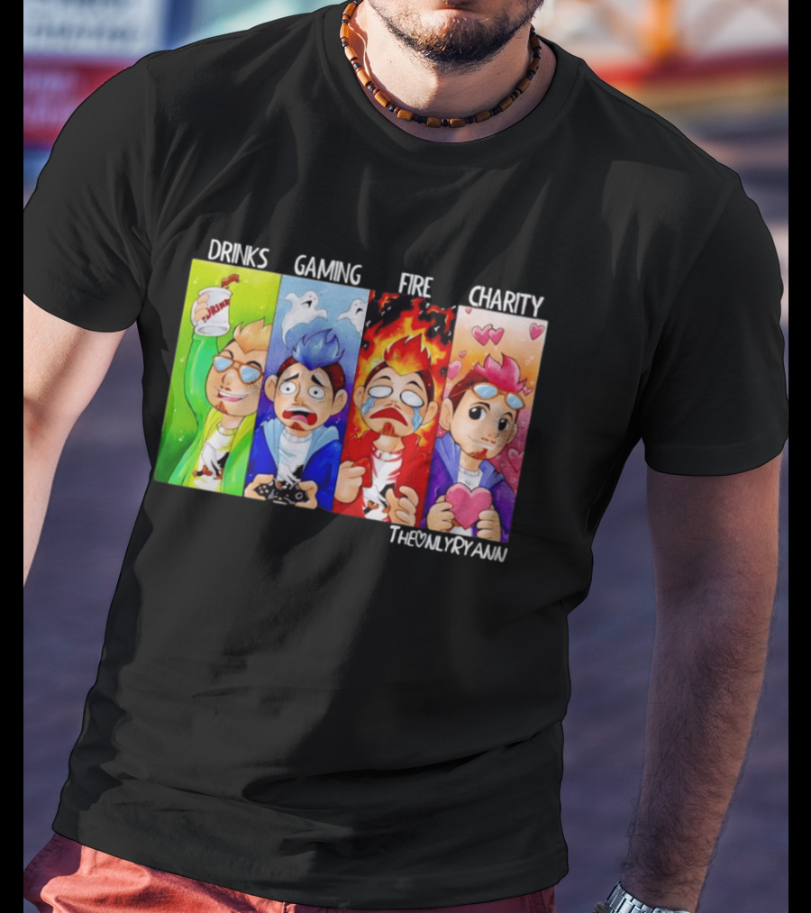 TheOnlyRyann Drinks Gaming Fire Charity Panel T-Shirt