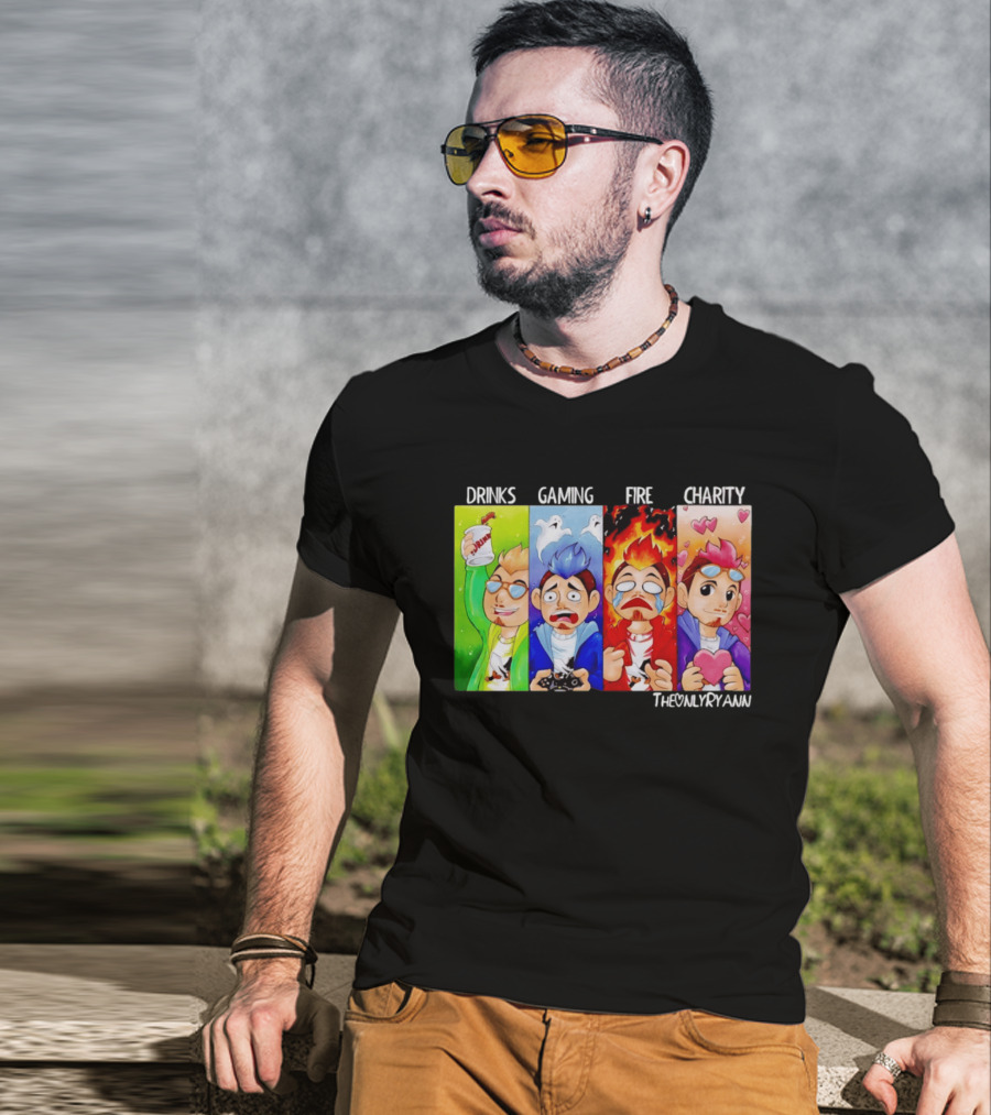 TheOnlyRyann Drinks Gaming Fire Charity Panel T-Shirt