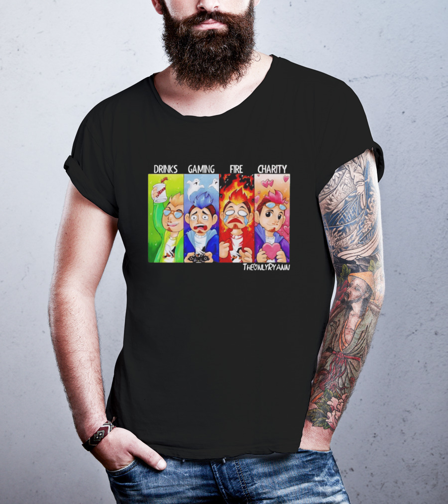 TheOnlyRyann Drinks Gaming Fire Charity Panel T-Shirt