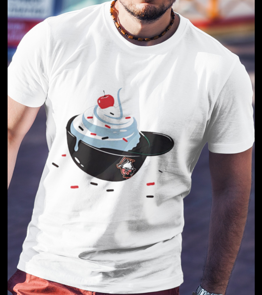 Baseballism Ice Cream Helmet Sundae With Cherry Baseball T-Shirt