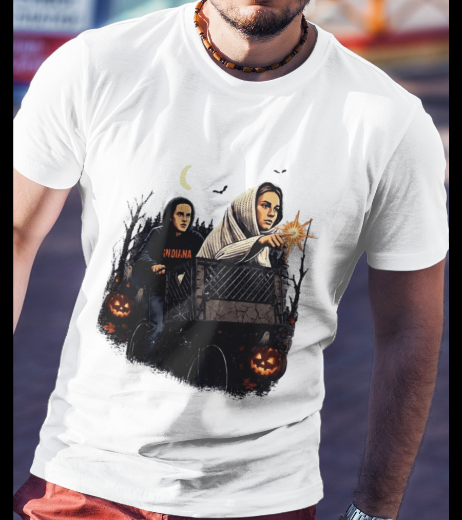 Caitlin Clark Stranger Things Indiana Halloween Bicycle Moon Pumpkin Glow Finger T-Shirt