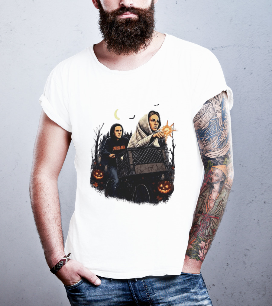 Caitlin Clark Stranger Things Indiana Halloween Bicycle Moon Pumpkin Glow Finger T-Shirt