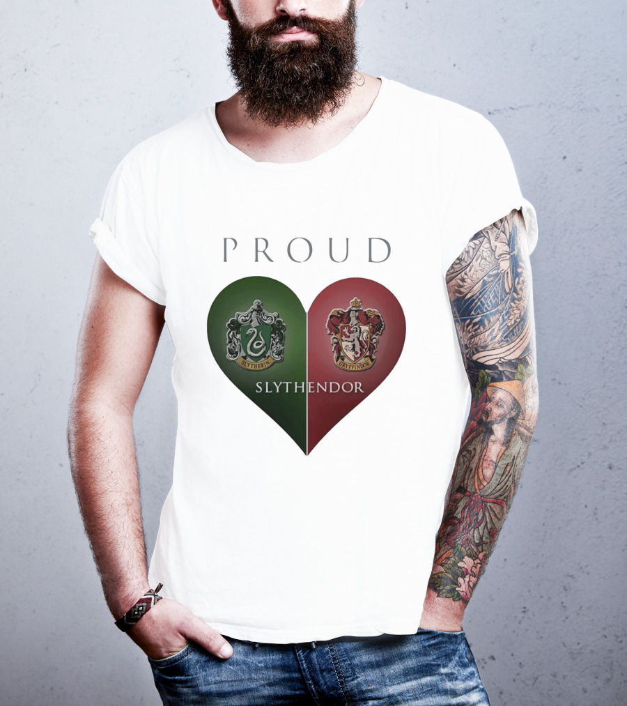 Proud Slythendor Heart Slytherin Gryffindor Crest Combination T-Shirt