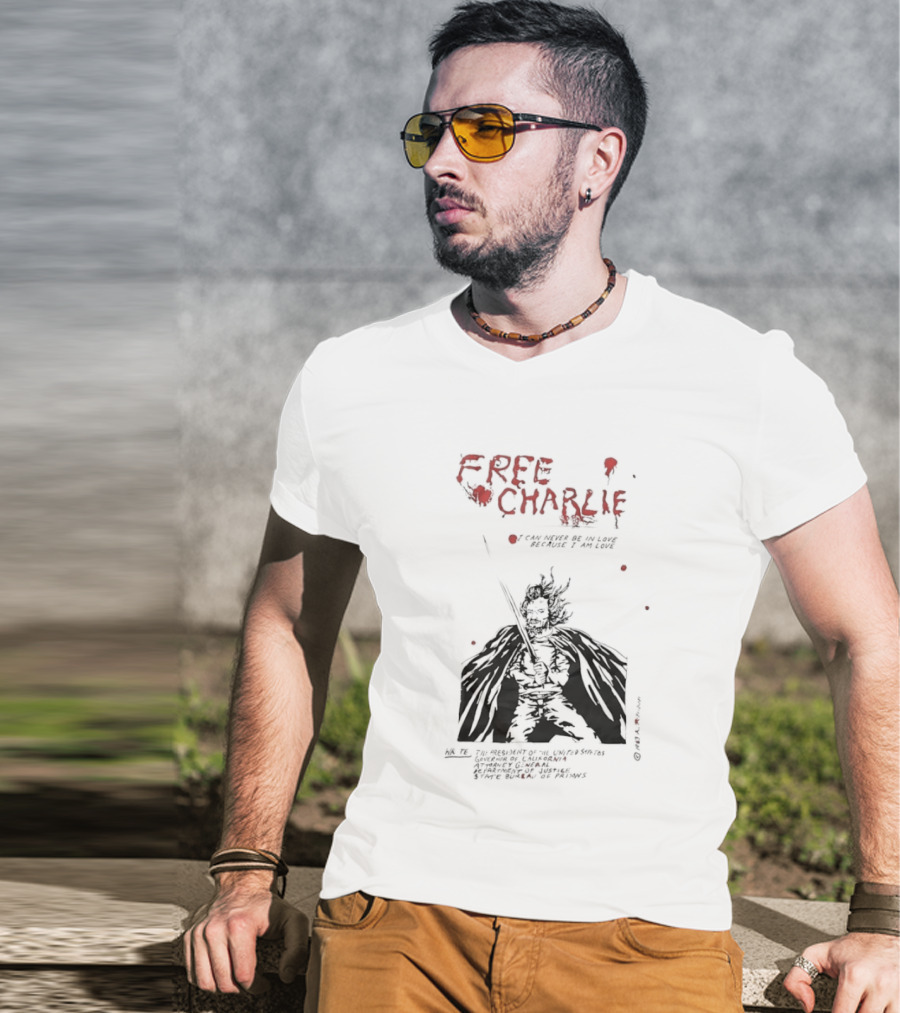 Free Charlie I Am Love Protest Black Humor 1969 T-Shirt