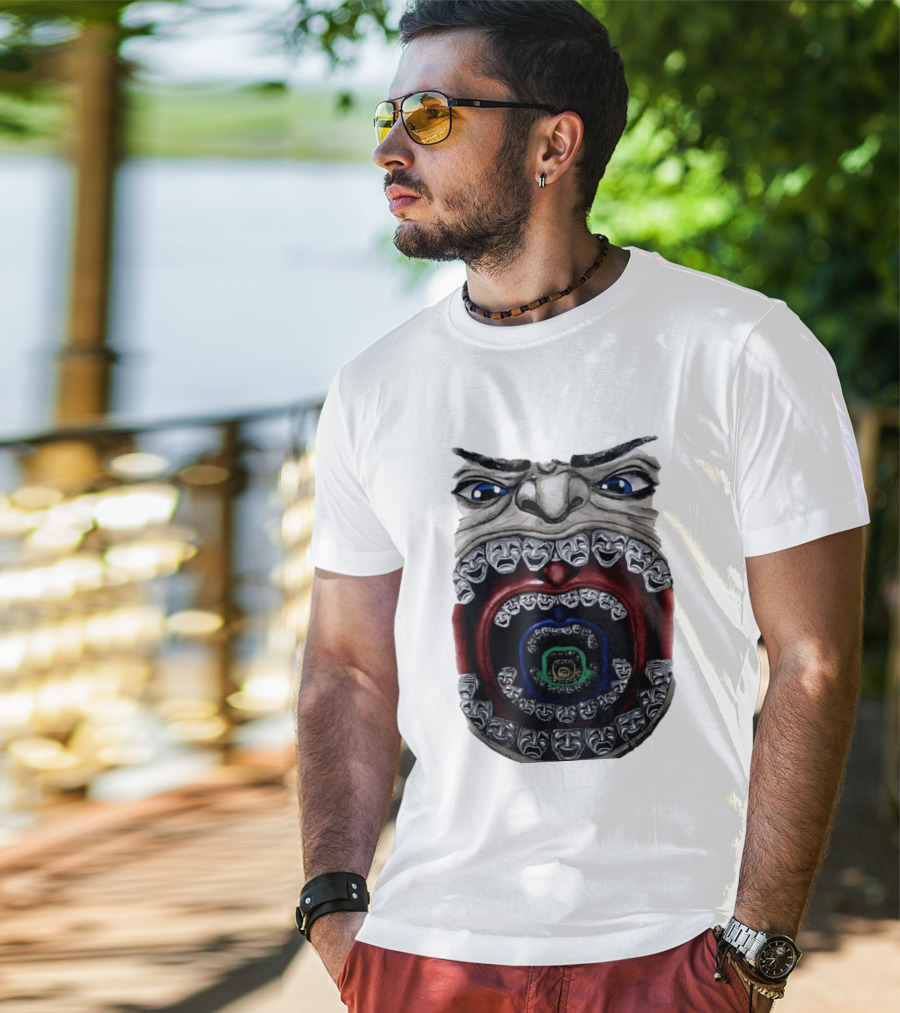 Surreal Face Theater Masks Mouth Optical Illusion T-Shirt