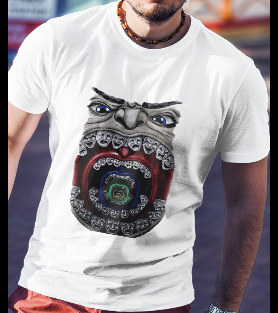 Surreal Face Theater Masks Mouth Optical Illusion T-Shirt