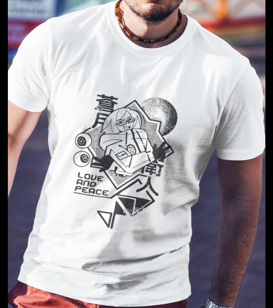 Love And Peace Anime Halftone Mecha Robot T-Shirt