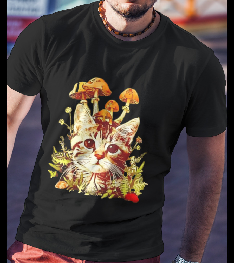 Blooming At My Own Pace Cat With Mushrooms T-Shirt