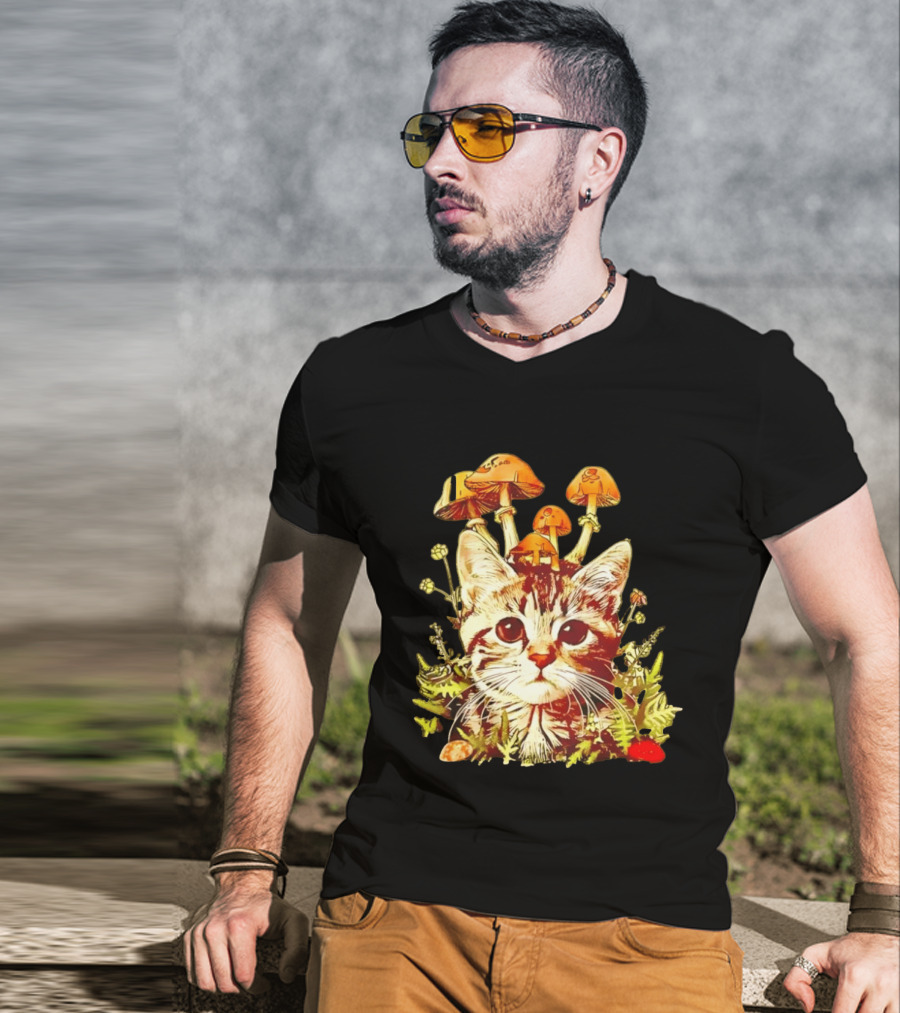 Blooming At My Own Pace Cat With Mushrooms T-Shirt