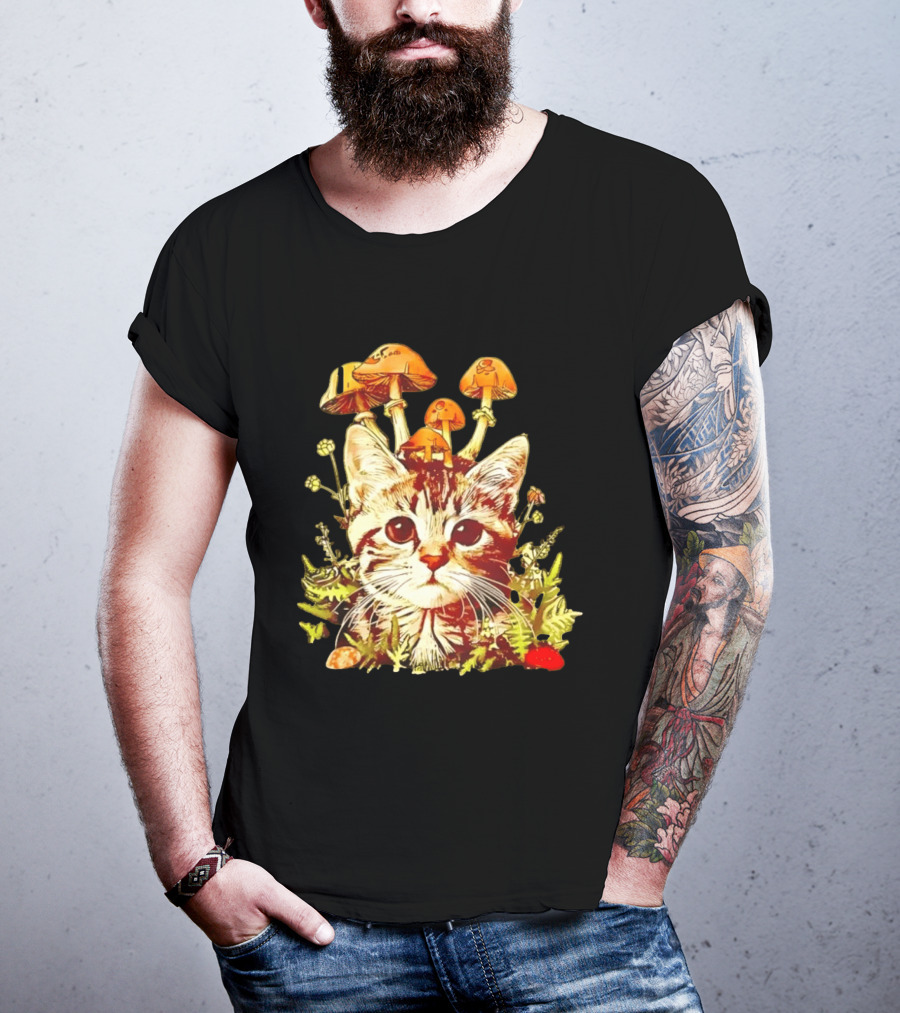 Blooming At My Own Pace Cat With Mushrooms T-Shirt