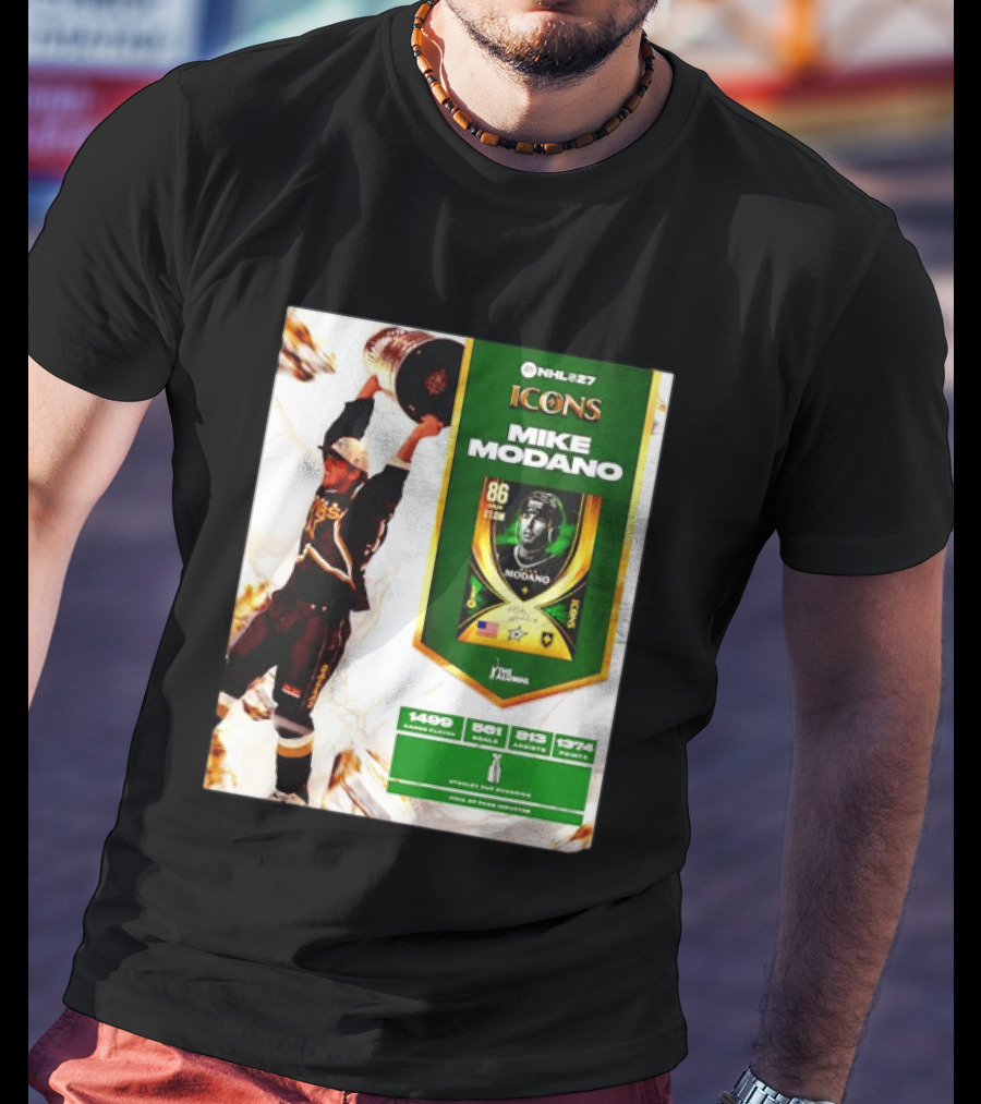 NHL 27 Icons Mike Modano Dallas Stars Player Stats And Achievements T-Shirt