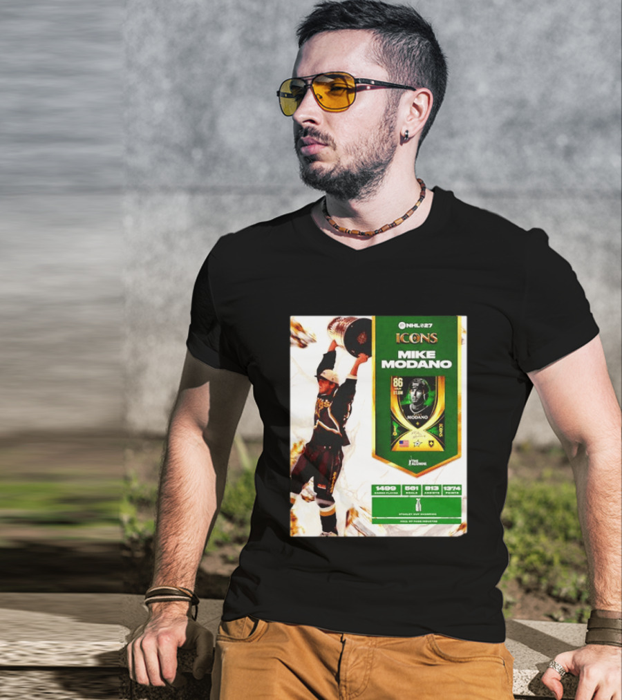 NHL 27 Icons Mike Modano Dallas Stars Player Stats And Achievements T-Shirt