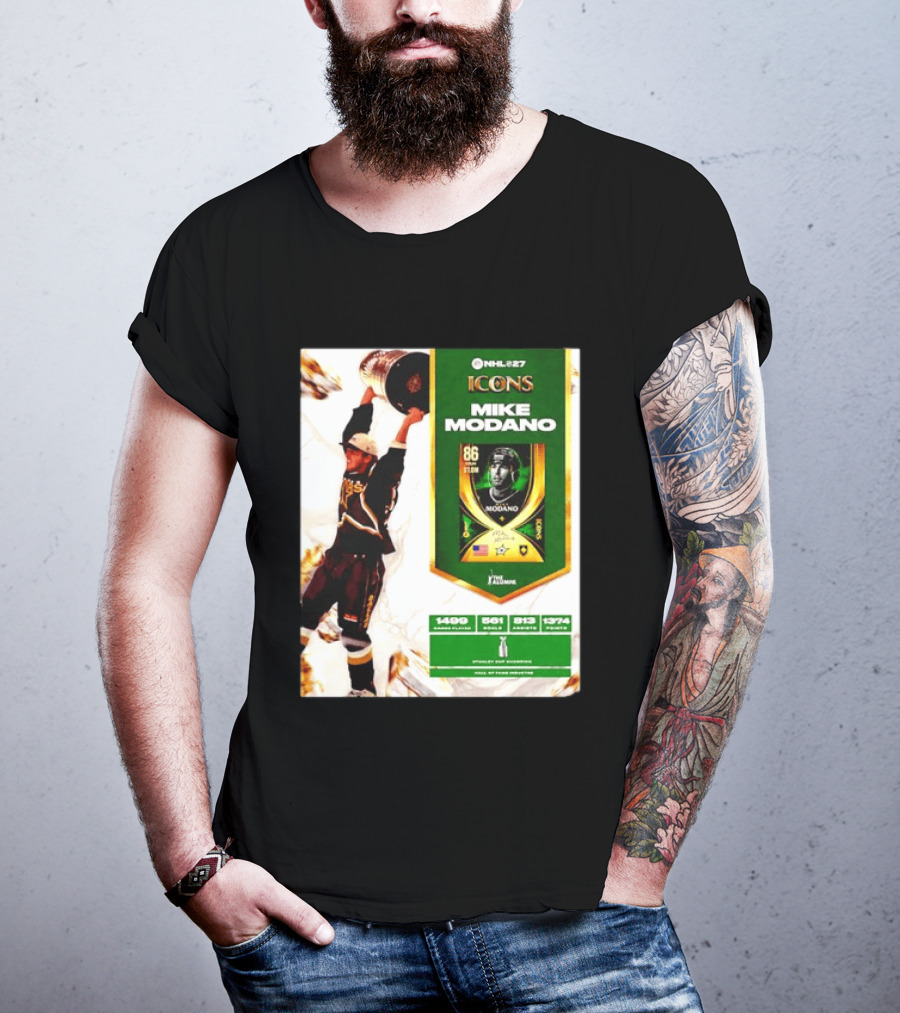 NHL 27 Icons Mike Modano Dallas Stars Player Stats And Achievements T-Shirt
