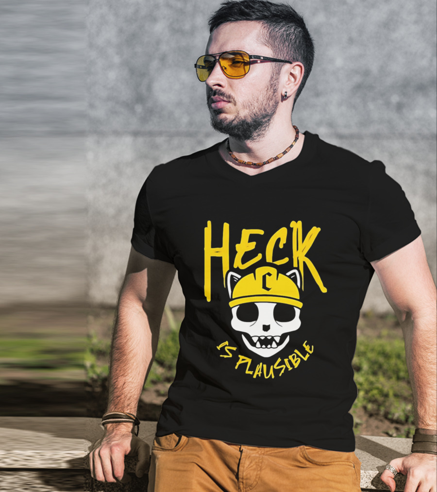 Heck Is Plausible Cat Skull Construction Helmet T-Shirt