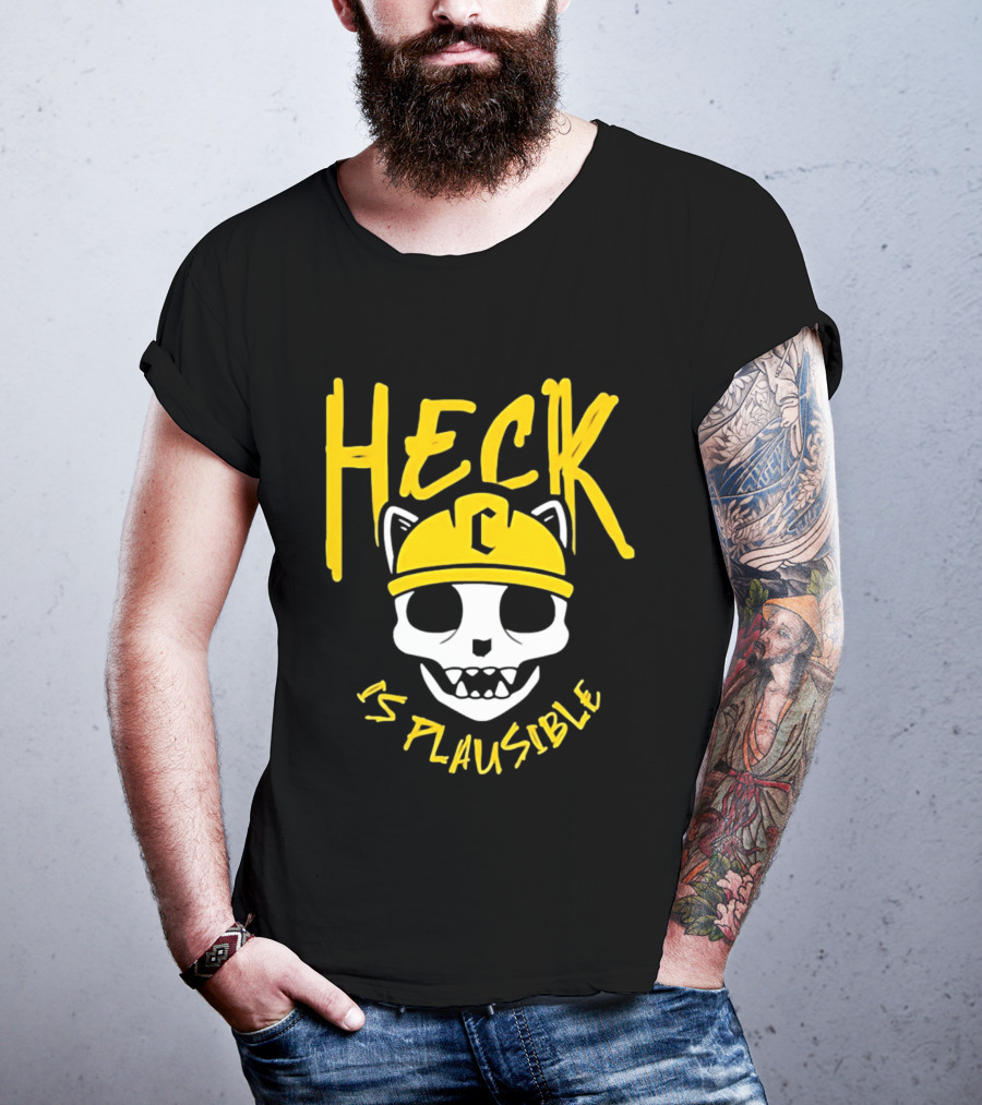 Heck Is Plausible Cat Skull Construction Helmet T-Shirt