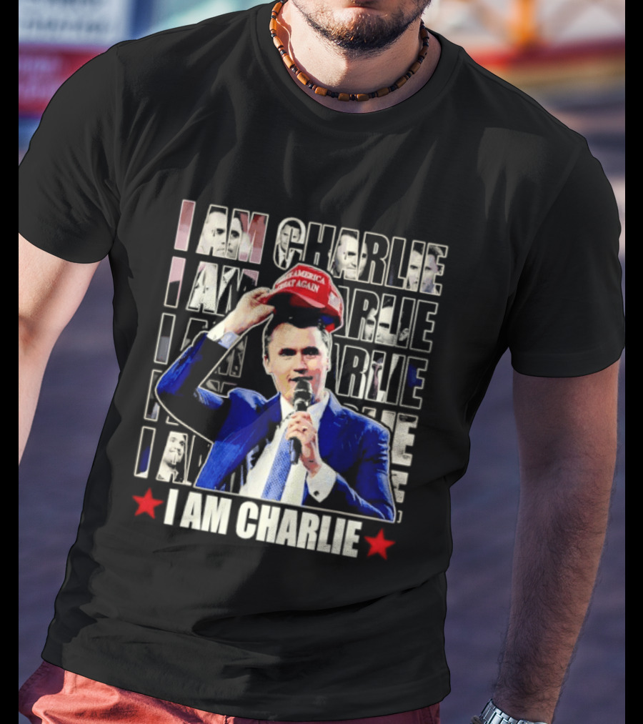 I Am Charlie With Make America Great Again Hat Repeated T-Shirt