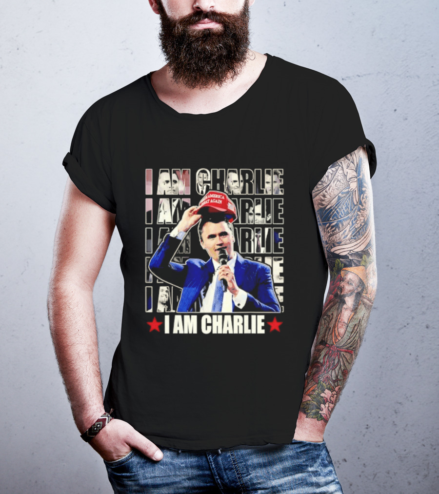 I Am Charlie With Make America Great Again Hat Repeated T-Shirt