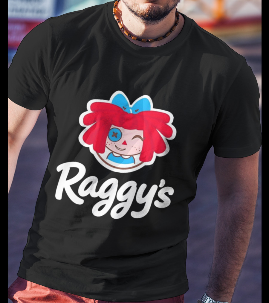 Raggy's Raggedy Ann Cartoon Character Red Hair Blue Bow T-Shirt