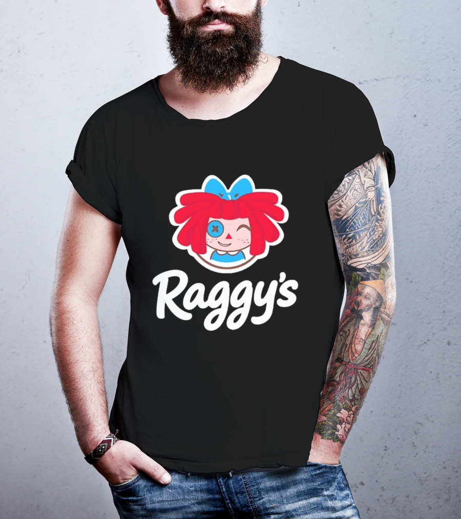 Raggy's Raggedy Ann Cartoon Character Red Hair Blue Bow T-Shirt