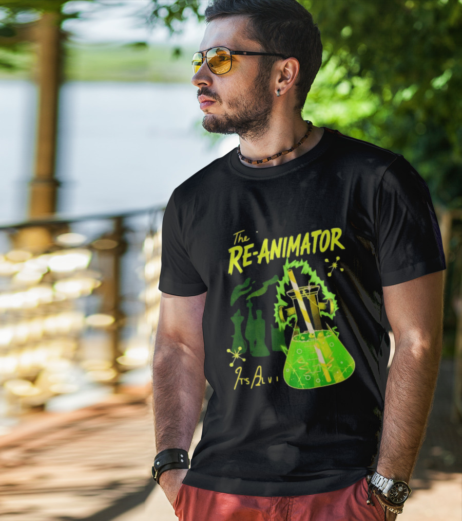 The Re Animator It's Alive Green Lab Flask Horror Film T-Shirt