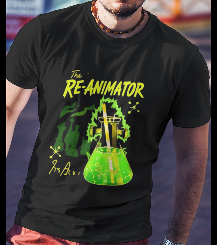 The Re Animator It's Alive Green Lab Flask Horror Film T-Shirt
