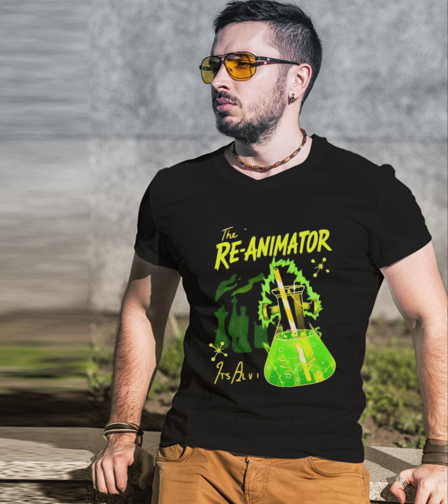 The Re Animator It's Alive Green Lab Flask Horror Film T-Shirt