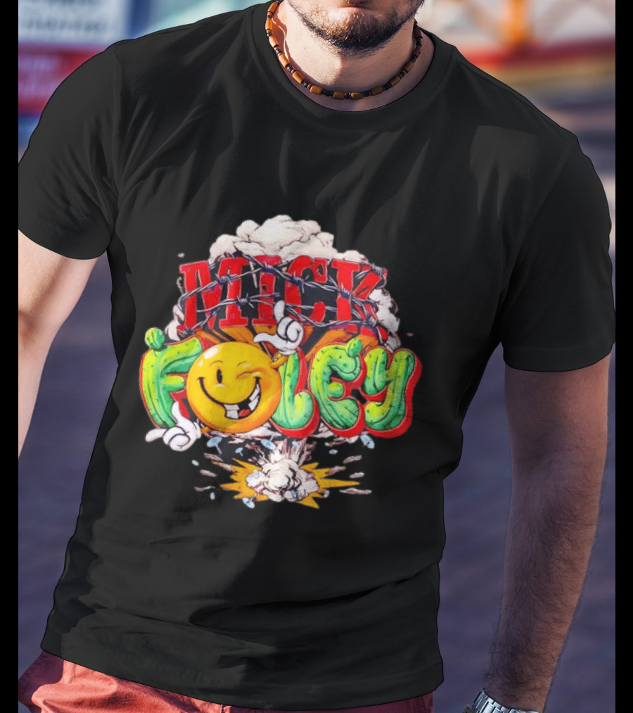 Mick Foley Cactus Smiley Face Barbed Wire Explosive Burst T-Shirt