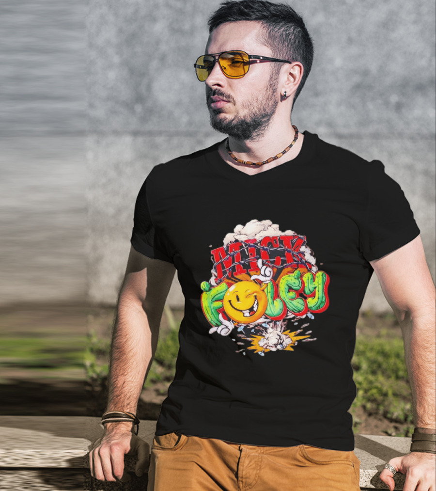 Mick Foley Cactus Smiley Face Barbed Wire Explosive Burst T-Shirt