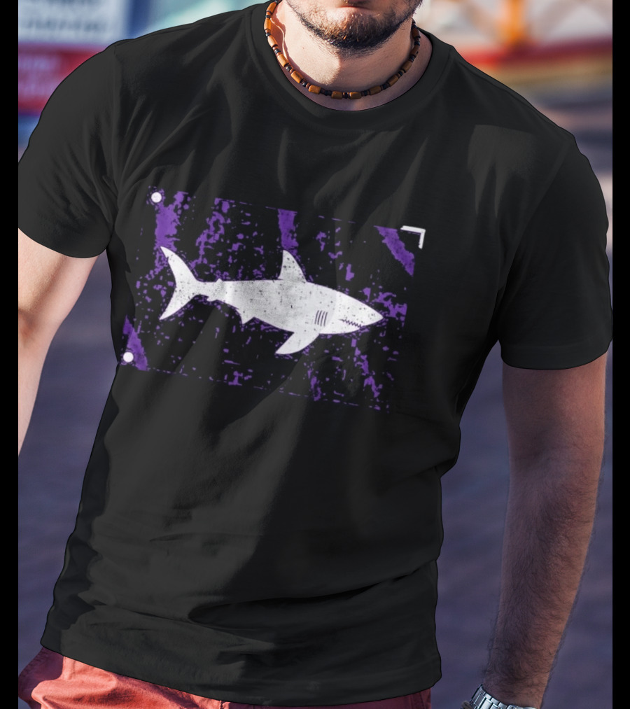 Shark Warning Flag Purple Distressed White T-Shirt