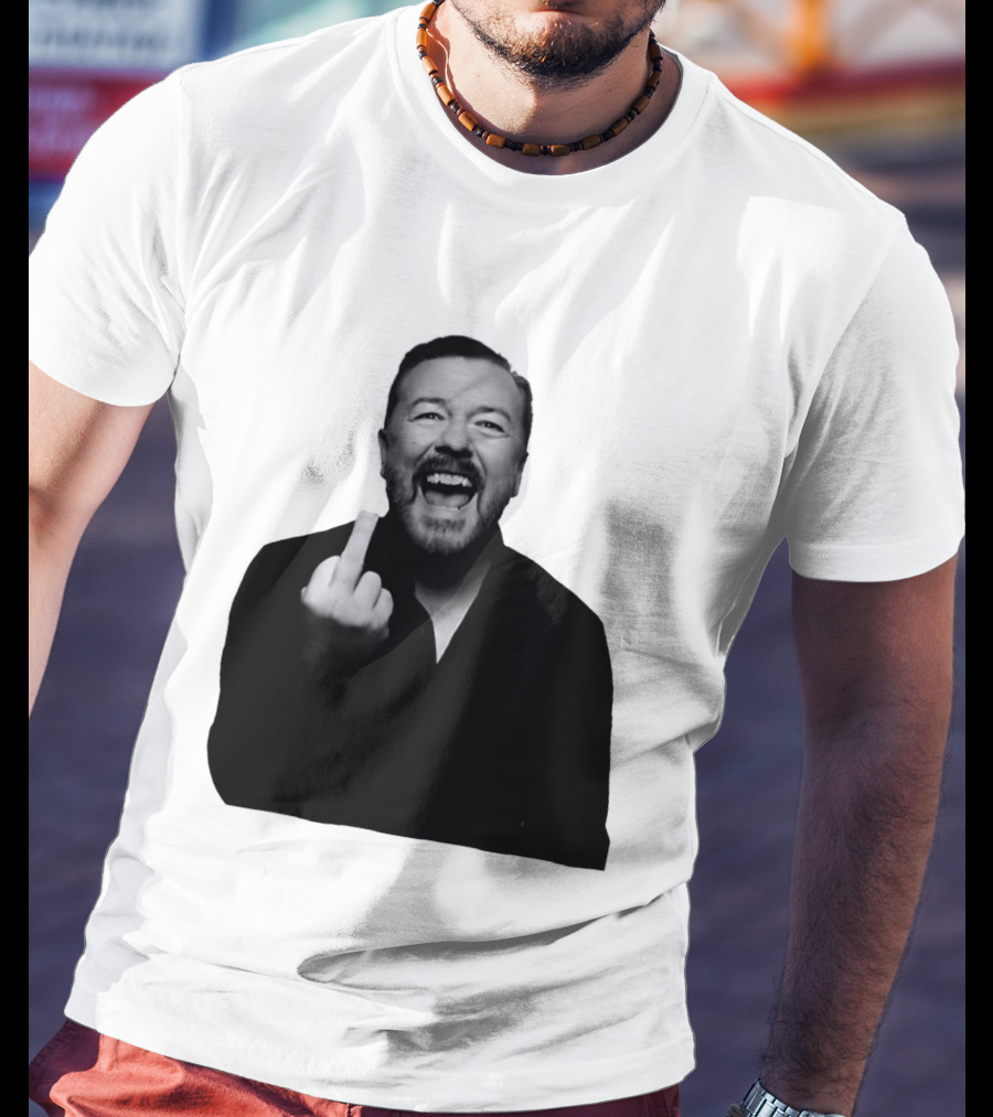Anh Ricky Gervais Laughing Middle Finger Gesture T-Shirt